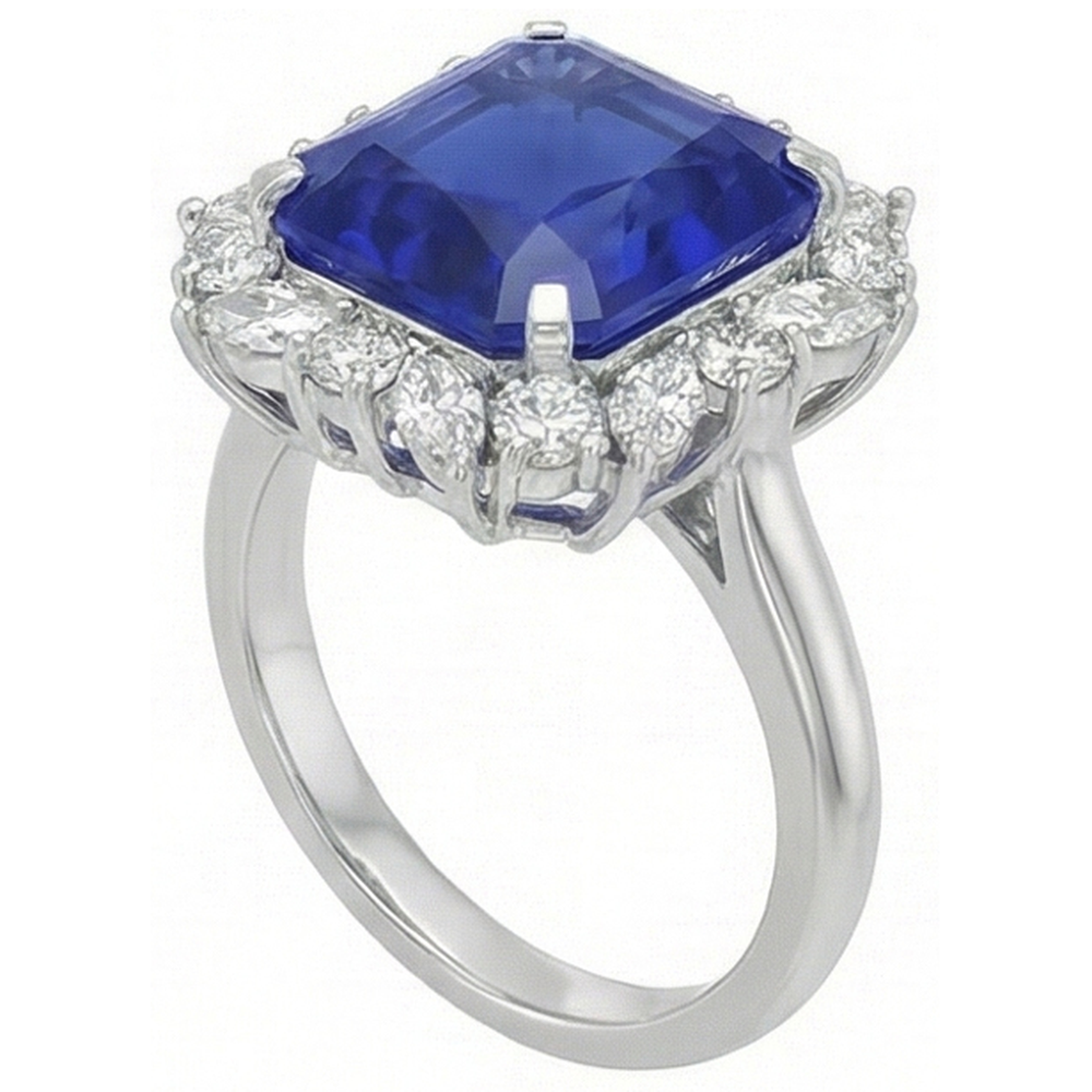 Marquise & runder Aus der Erde Abgebauter Natürlicher Diamant Halo Saphir Ring 9 Karat Blumenstil
