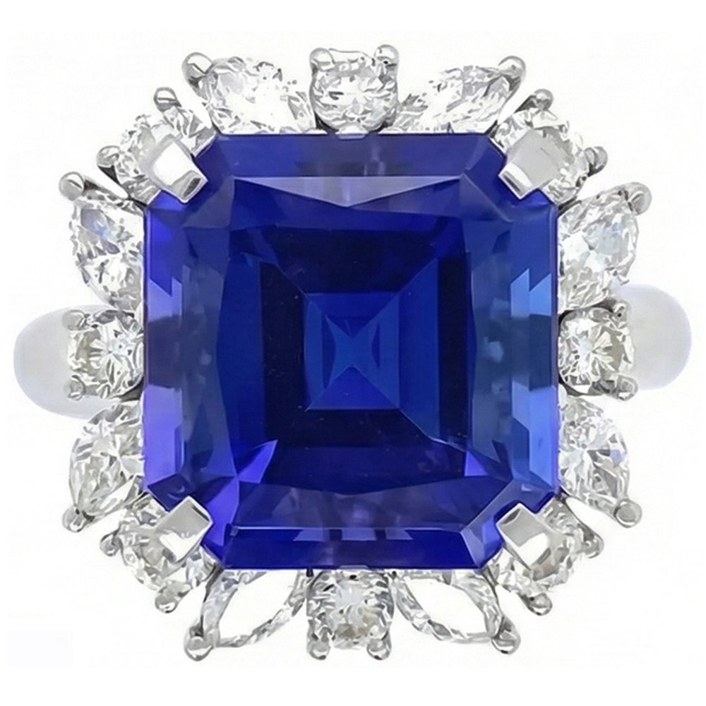 Marquise & runder Aus der Erde Abgebauter Natürlicher Diamant Halo Saphir Ring 9 Karat Blumenstil