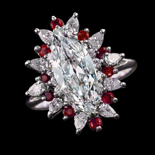 Marquise alter Bergmann Echt Diamant & Burma Rubin Ring 9,25 Karat Star Stil