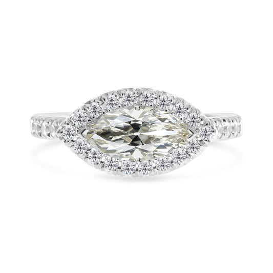 Marquise alter Bergmann Echt Diamant Halo Ehering 14K Gold 6.50 Karat