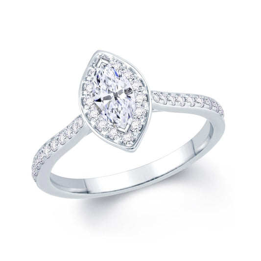 Marquise & runder Echt Diamant Halo Ring 2 Karat