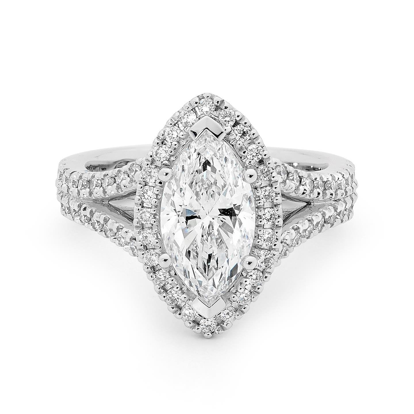 Marquise und rund 3 ct. Echt Diamant-Halo-Ring