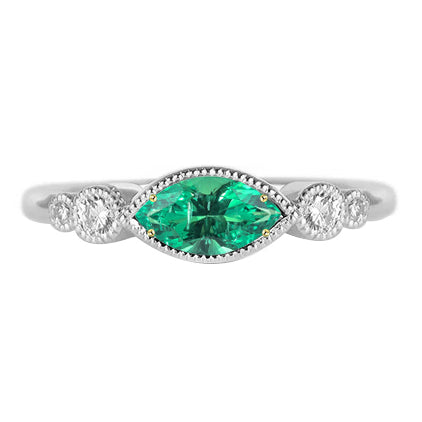 Marquise Edler Smaragd Ring in Zweifarbiges 14K Gold – Hauptansicht