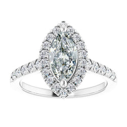 Echter Old Miner Diamant Halo-Ring 2,50 Karat Marquise - 14K Weißgold