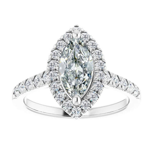 Diamant Marquise-Schliff Halo-Ring in 14 Karat Weißgold – Hauptansicht