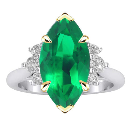 Marquise Kolumbianischer Smaragd Ring in Bicolor 14K Gold – Hauptansicht