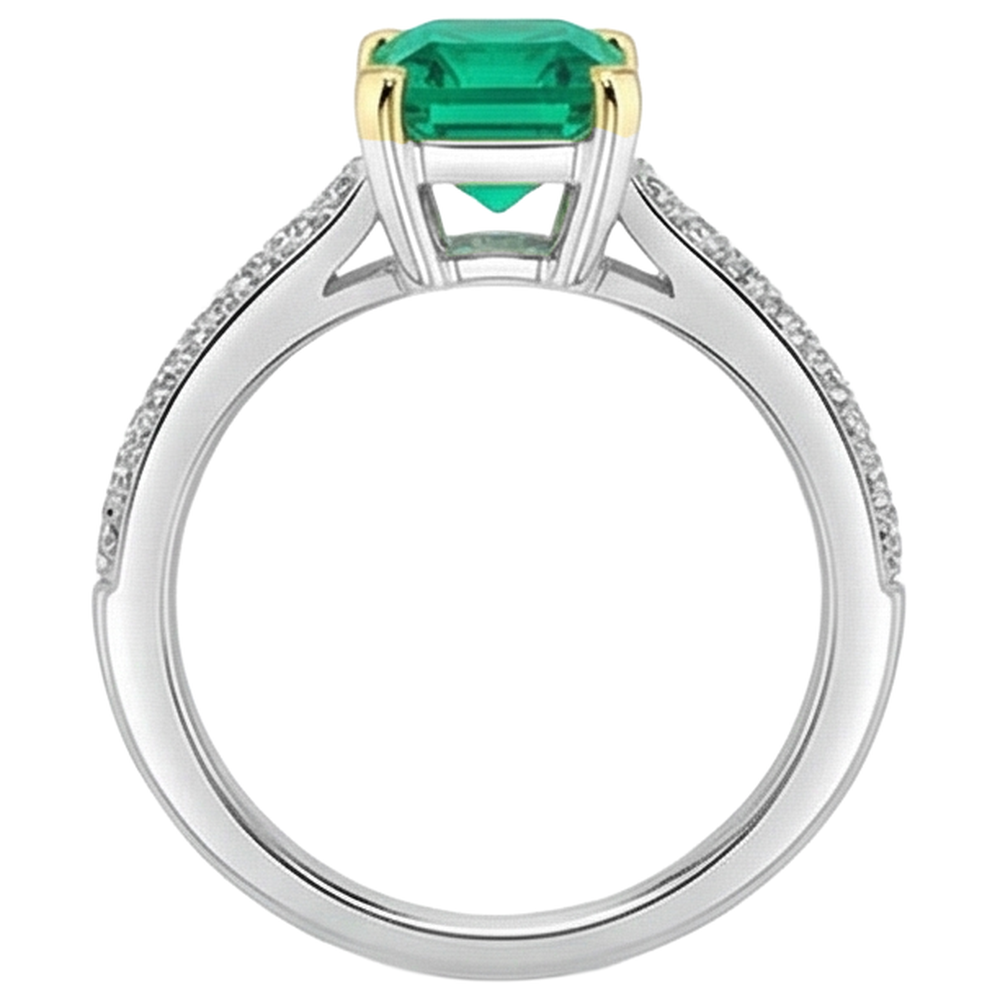 Natürlicher Smaragd Farbstein-Ring 2 Karat Bicolor 14K Gold – Draufsicht