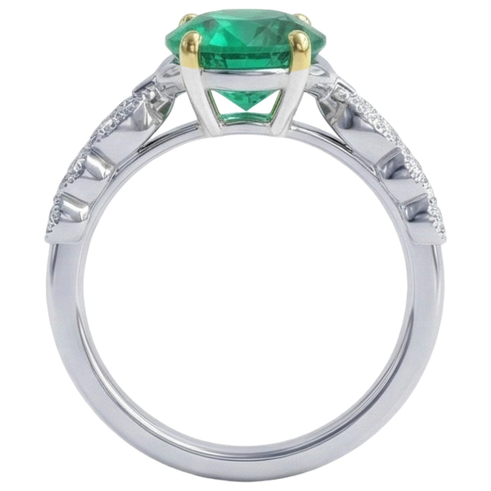 Schmuckstein-Ring 14 Karat Zweifarbig Gold mit Smaragd – Draufsicht