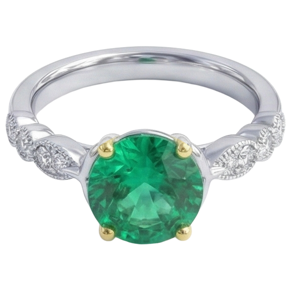 Brillantschliff Smaragd Ring in 14 Karat Zweifarbig Gold – Seitenansicht