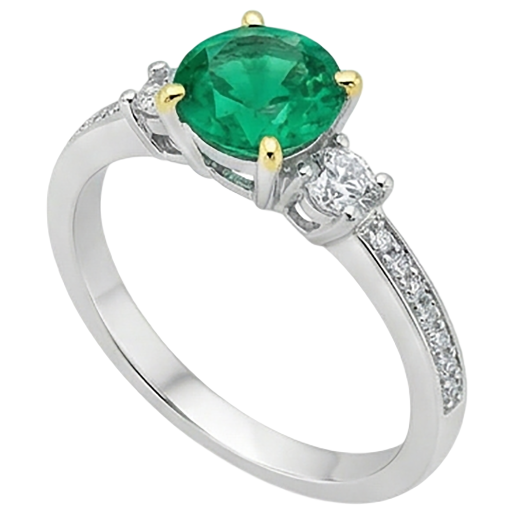 Brillantschliff Kolumbianischer Smaragd Ring in 14 Karat Zweifarbig Gold – Profilansicht
