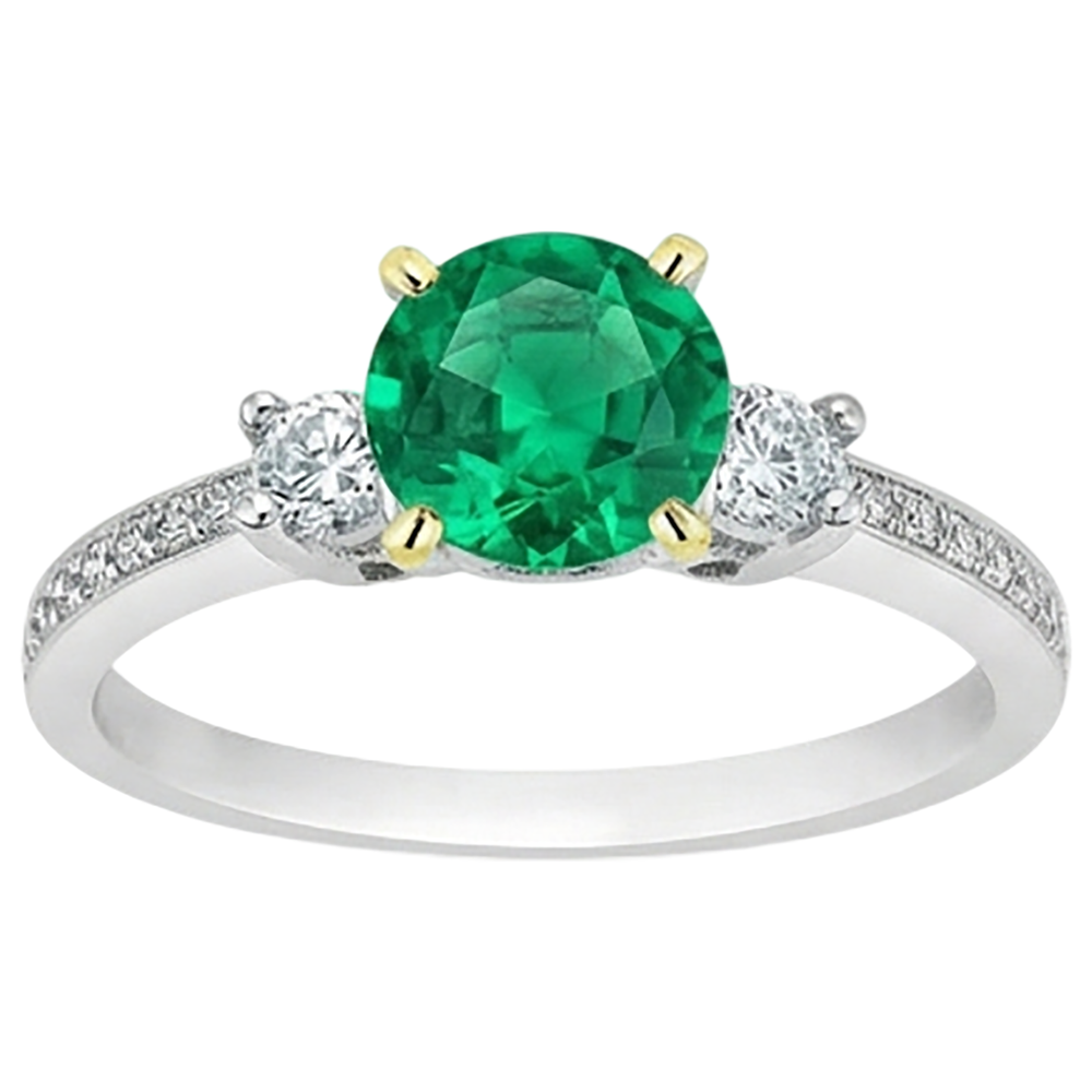 Edelstein-Ring 14 Karat Zweifarbig Gold mit Kolumbianischer Smaragd – Frontansicht