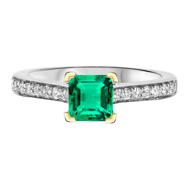 Treppen-Schliff Smaragd Ring in Bicolor 14K Gold – Hauptansicht