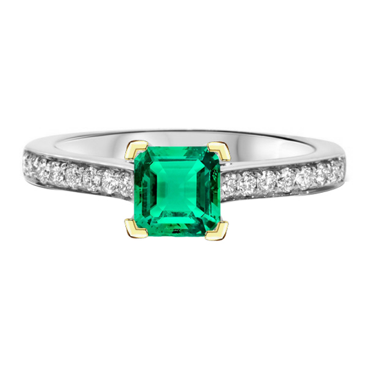Treppen-Schliff Smaragd Ring in Bicolor 14K Gold – Hauptansicht