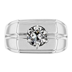 Brillant Antik-Kissen-Schliff Herren-Ring 2 Karat in 10K White
