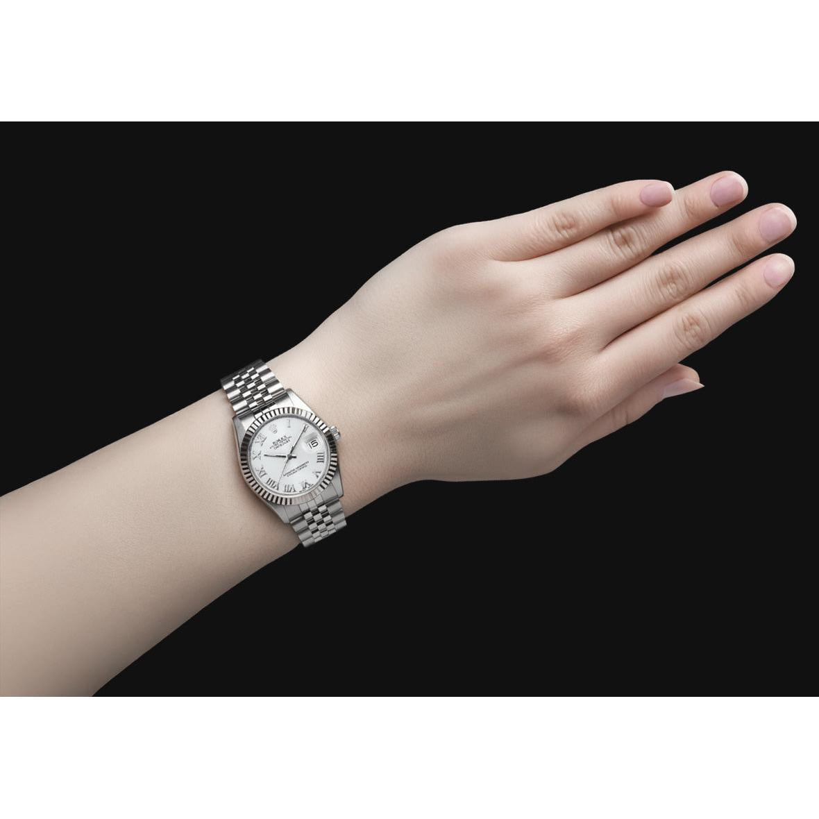 Rolex Sterling Silver White Gold mit Schmuckstein – Schrägansicht