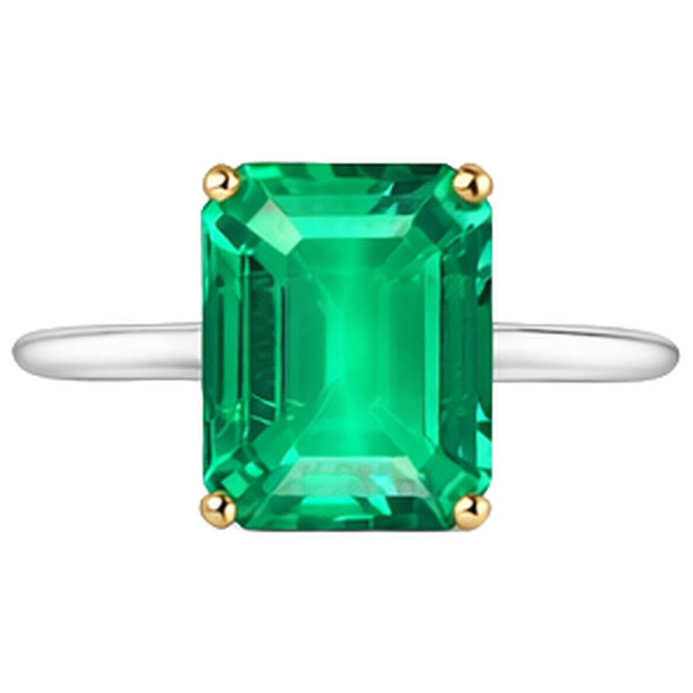 Natürlicher Edler Smaragd Edelstein-Ring 4 Karat Zweifarbiges 14K Gold – Seitenansicht