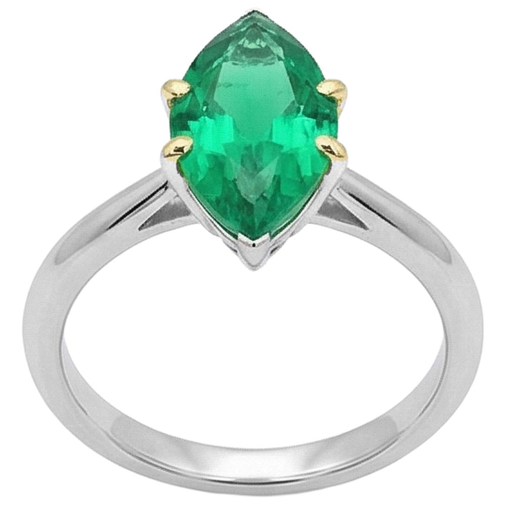 Farbstein-Ring Zweifarbiges 14K Gold mit Edler Smaragd – Profilansicht