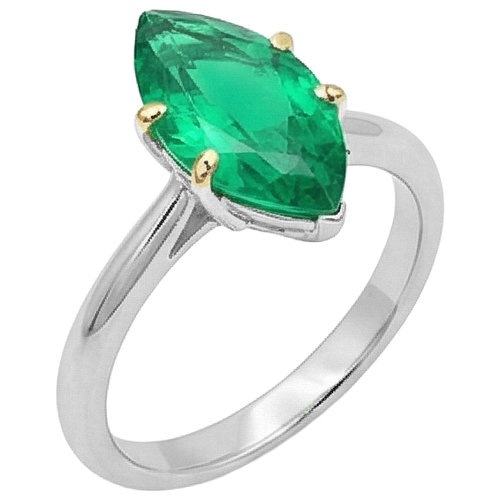 Edler Smaragd Marquise Farbstein-Ring in Zweifarbiges 14K Gold – Seitenansicht