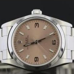 Mittelgroße 31-mm-Rolex-Uhr mit glatter Lünette und rosafarbenem Zifferblatt