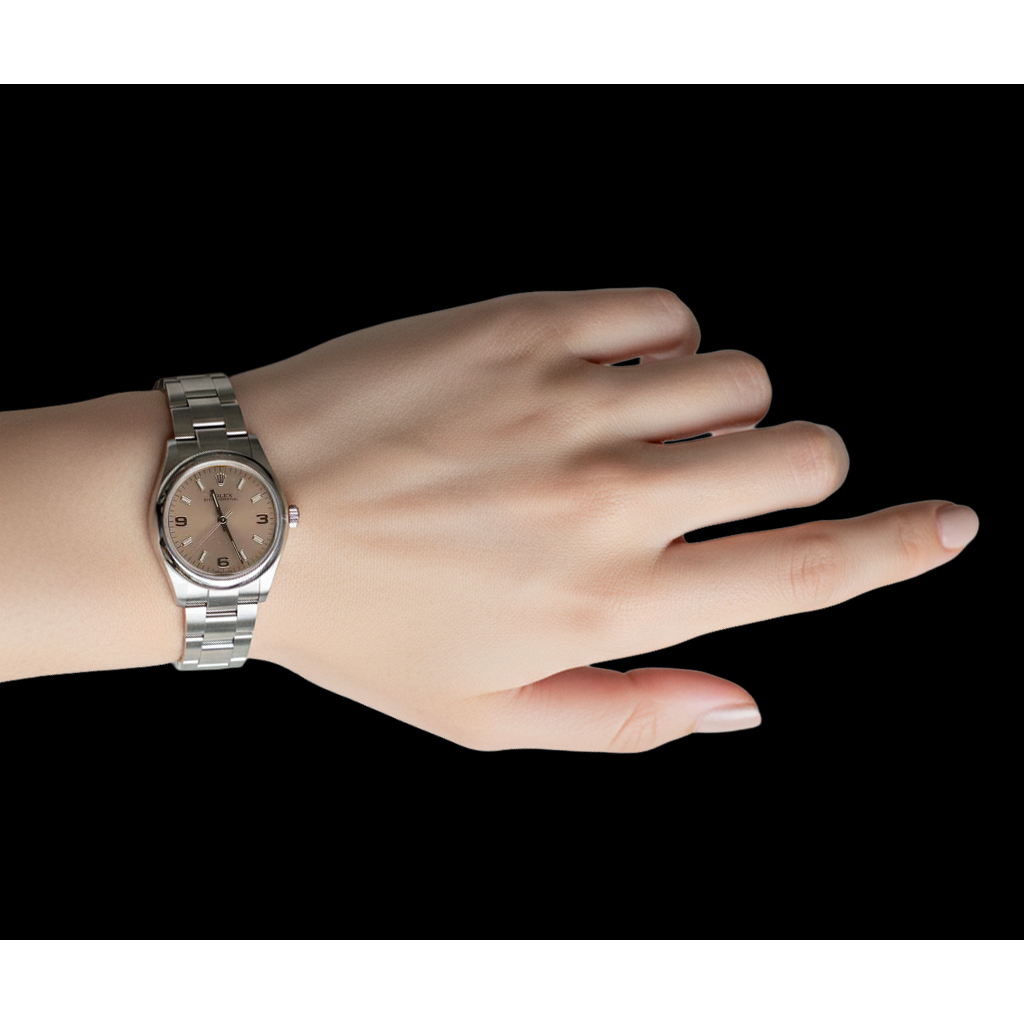 Mittelgroße 31-mm-Rolexdatejust-Uhr mit glatter Lünette und rosafarbenem Zifferblatt P5