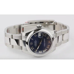 Mittelgroße 31 mm Date Just Rolex-Uhr, glatte Lünette, römisches Zifferblatt, Edelstahl