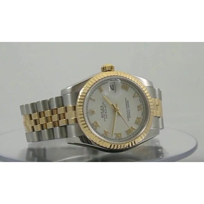 Mittelgroße Datejust-Uhr, weißes römisches Zifferblatt, Rolex