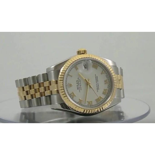 Mittelgroße Datejust-Uhr, weißes römisches Zifferblatt, Rolex