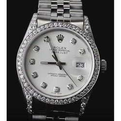 Mittelgroße Rolex-Uhr Datejust mit individueller Diamantlünette und Zifferblatt aus Edelstahl