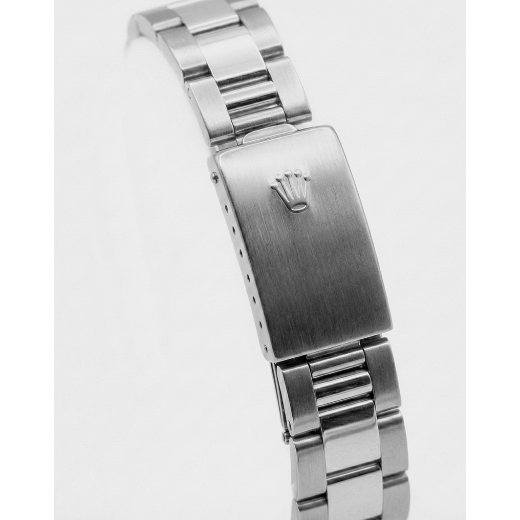 Mittelgroße Rolex-Uhr mit Stick-Zifferblatt, Edelstahl-Oyster-Armband und Diamant-Lünette