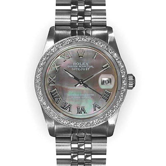 Mittelgroße Rolex Datejust Edelstahl Mittelgroße Uhr, graues Mop-Zifferblatt
