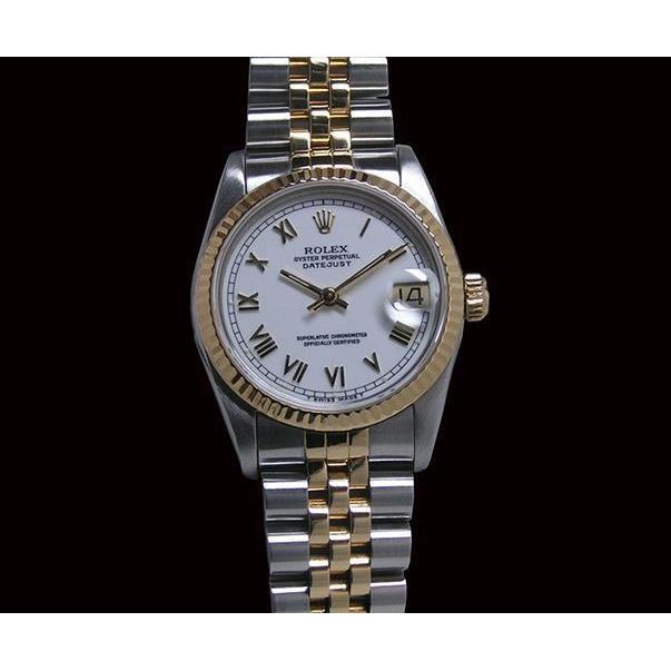 Mittelgroße Rolex Edelstahl 31 mm zweifarbige Armbanduhr mit weißem römischem Zifferblatt