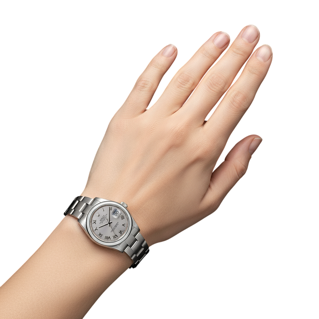 Mittelgroße Rolexdatejust-Uhr, weißes römisches Zifferblatt, Oyster-Armband, Edelstahl P5