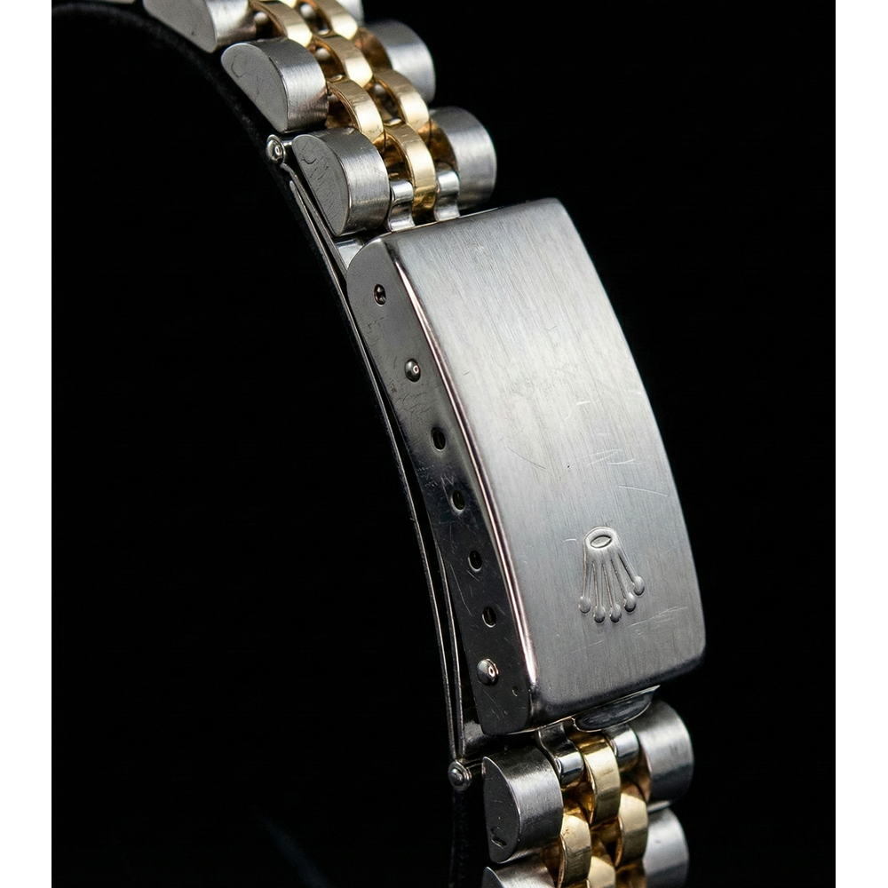 Mittelgroße Rolex Edelstahl 31 mm zweifarbige Armbanduhr mit weißem römischem Zifferblatt