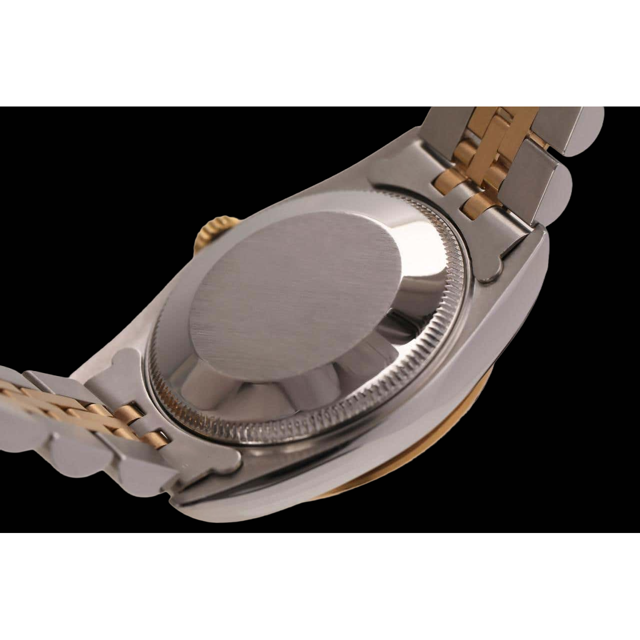 Mittelgroße Rolex Edelstahl 31 mm zweifarbige Armbanduhr mit weißem römischem Zifferblatt