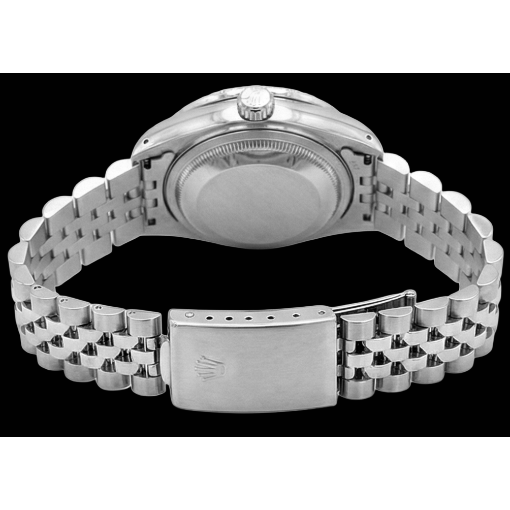 Mittelgroße Rolex Edelstahl Jubilee Armband Date Just-Uhr mit rosafarbenem Diamant-Zifferblatt und Lünette