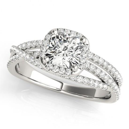 Mittelkissen Echt Diamant Halo Verlobungsring 1,74 ct. Weißgold 14K