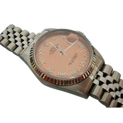 Lachsfarbene Rolex Datejust Herrenuhr mit römischem Zifferblatt, QUICK SET