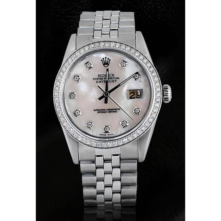 Mop Diamant Zifferblatt Lünette Rolex Date Just Herrenuhr Edelstahl SCHNELLES EINSTELLEN
