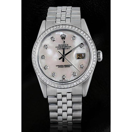 Mop Diamant Zifferblatt Lünette Rolex Date Just Herrenuhr Edelstahl SCHNELLES EINSTELLEN

