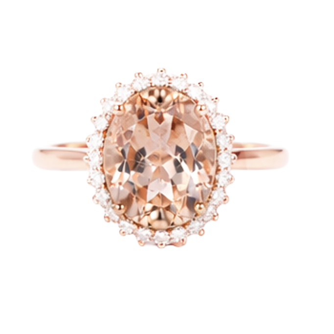 Morganit mit Aus der Erde Abgebauter Natürlicher Diamanten 11,75 Karat Ehering Roségold 14K Neu