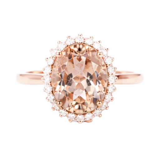 Morganit mit Aus der Erde Abgebauter Natürlicher Diamanten 11,75 Karat Ehering Roségold 14K Neu