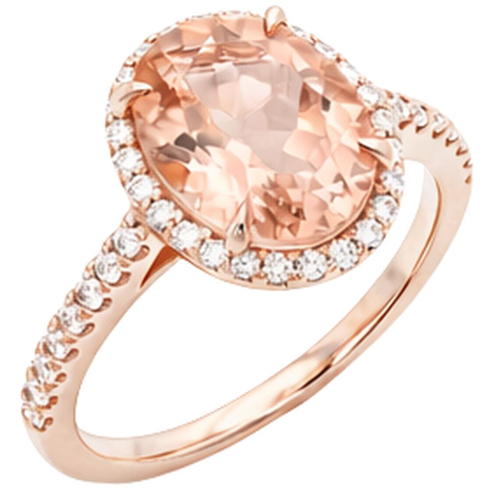 Morganit mit Aus der Erde Abgebauter Natürlicher Diamanten 27.50 Karat Ring Roségold 14K