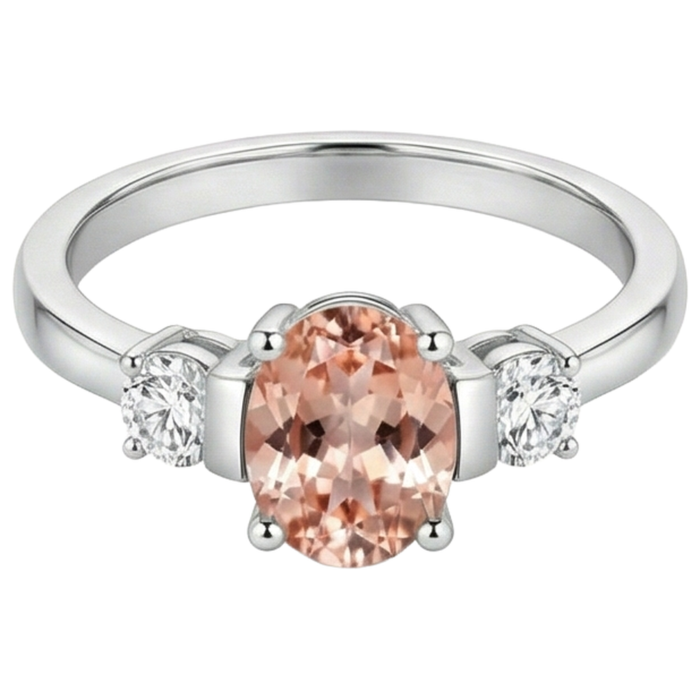 Morganit und Aus der Erde Abgebauter Natürlicher Diamanten 9 Karat 3 Steine Ehering Weißgold 14K