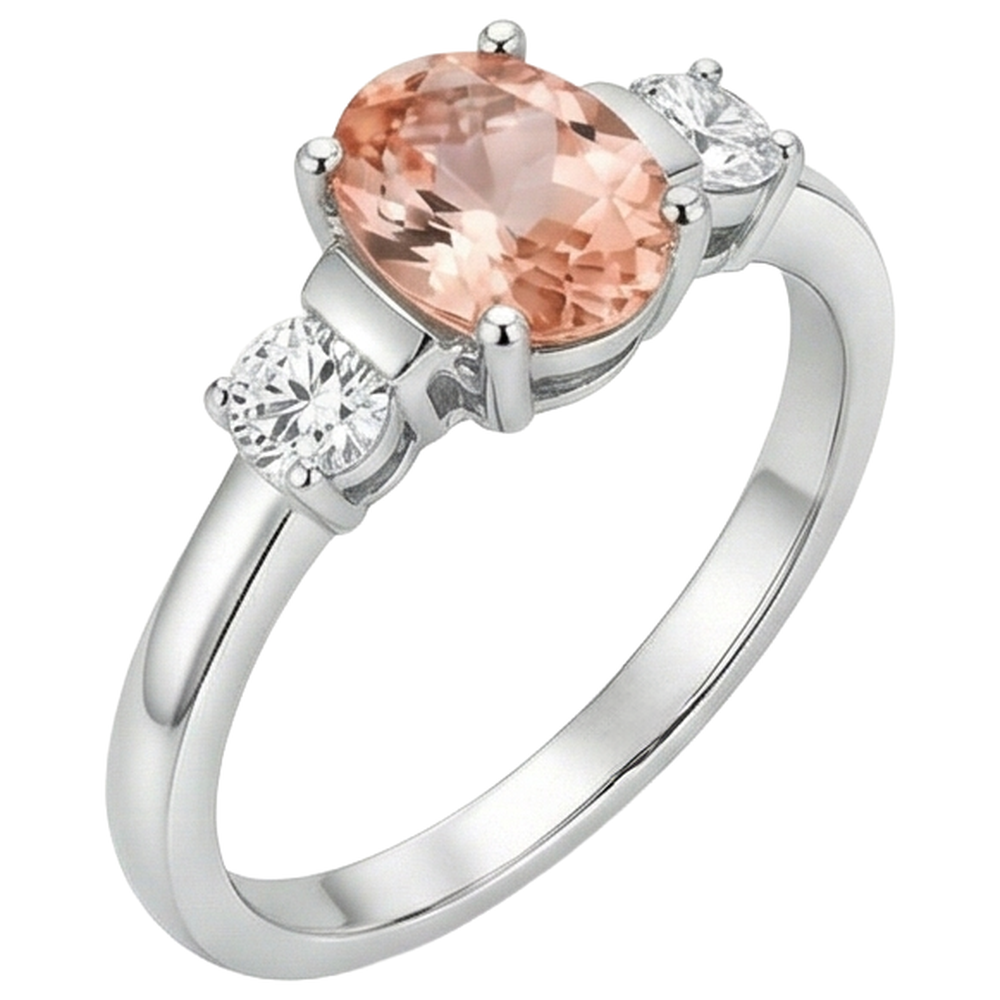 Morganit und Aus der Erde Abgebauter Natürlicher Diamanten 9 Karat 3 Steine Ehering Weißgold 14K