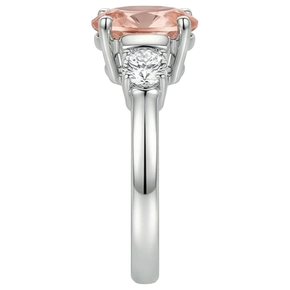 Morganit und Aus der Erde Abgebauter Natürlicher Diamanten 9 Karat 3 Steine Ehering Weißgold 14K