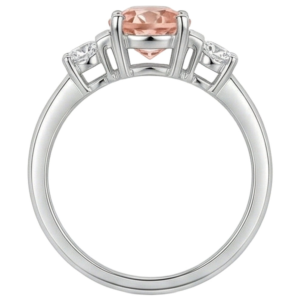 Morganit und Aus der Erde Abgebauter Natürlicher Diamanten 9 Karat 3 Steine Ehering Weißgold 14K