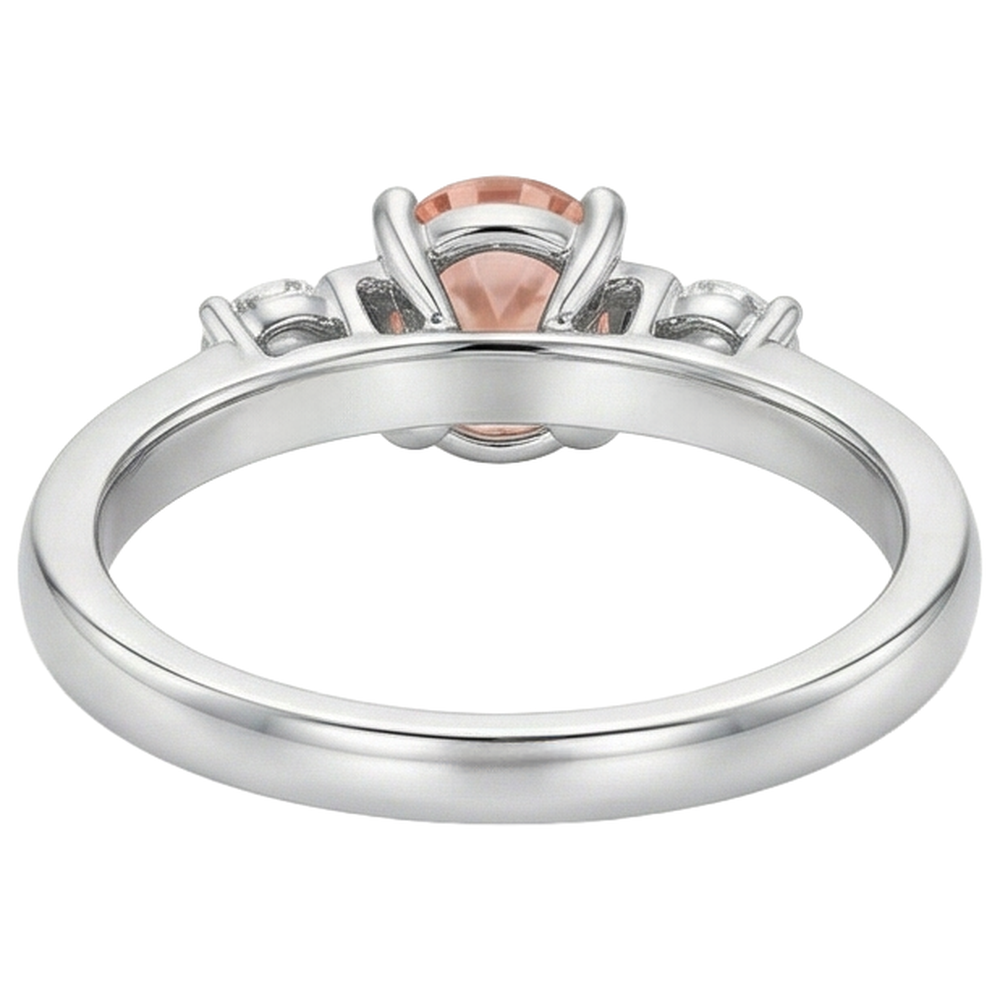 Morganit und Aus der Erde Abgebauter Natürlicher Diamanten 9 Karat 3 Steine Ehering Weißgold 14K