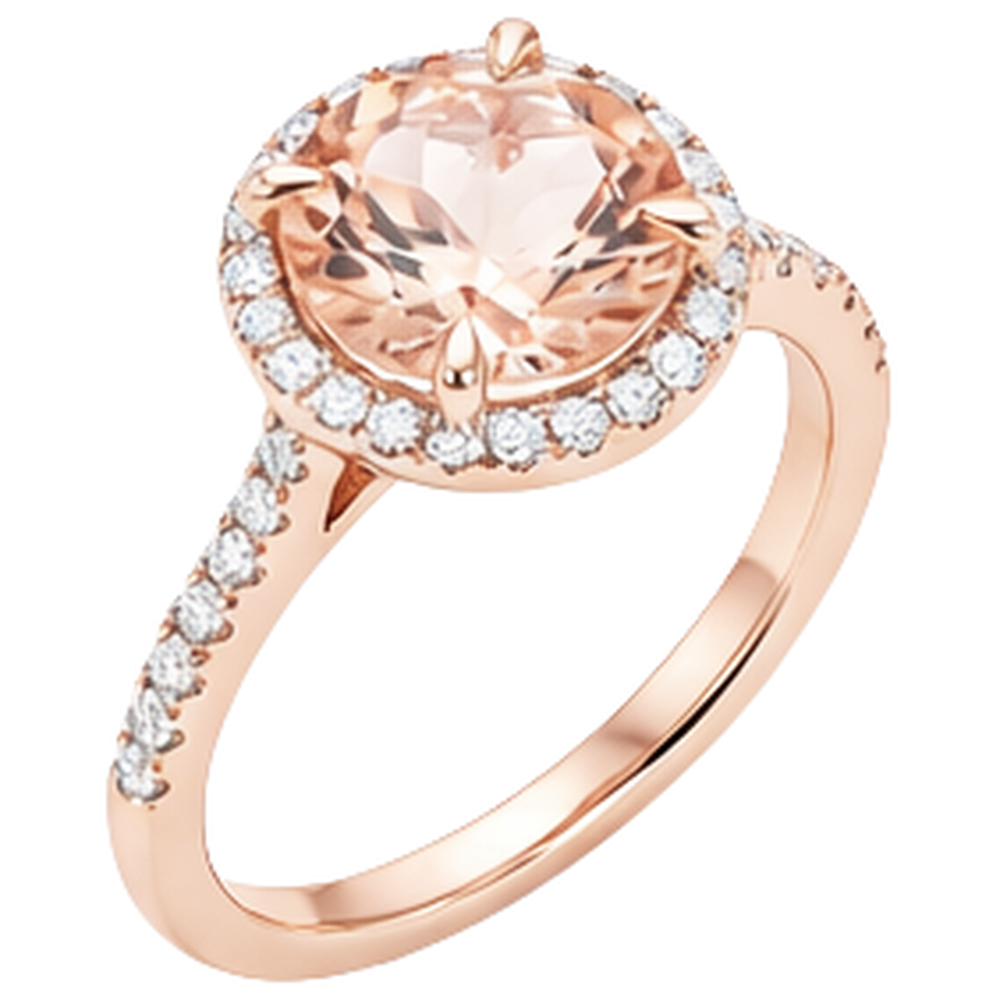 Morganit und Aus der Erde Abgebauter Natürlicher Diamanten Rundschliff 11,50 ct Ring Roségold 14K