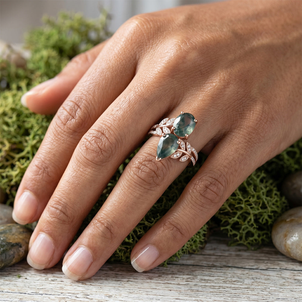 Moss Agate Farbstein-Ring – Pavé 3,25 Karat 14K Roségold
