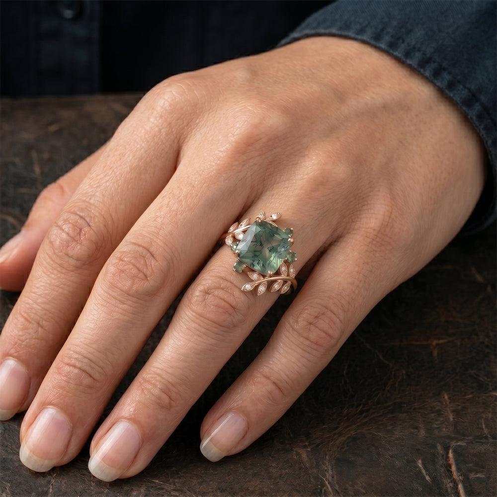 Moss Agate Schmuckstein-Ring 3,0 Karat F/VS1 – 14K Roségold